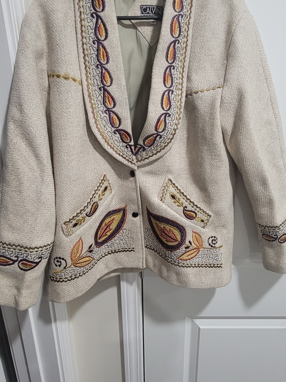 Calvin Klein Cream Embroidered Blazer with Multicolor Accents